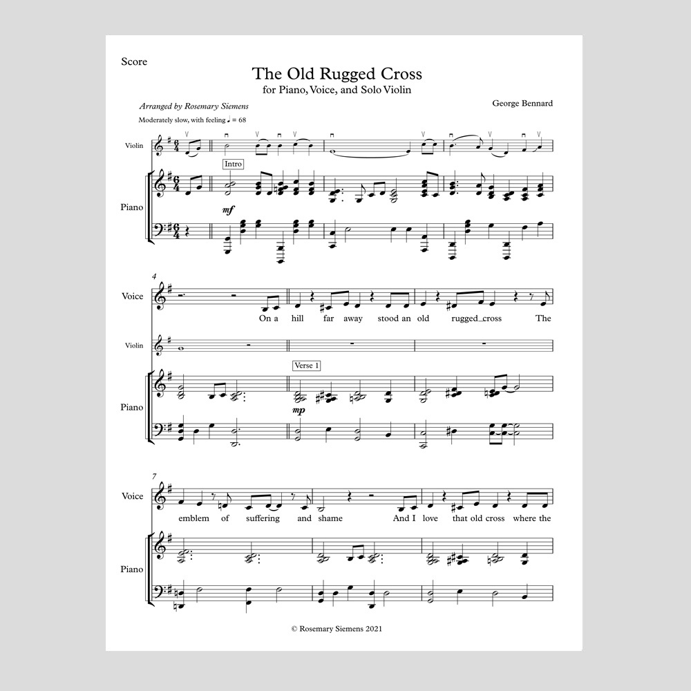 The Old Rugged Cross Digital Sheet Music Rosemary Siemens Official